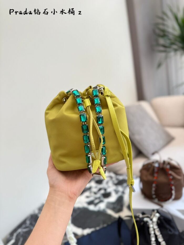 Prada Renylon New Crystal Handle Bucket Bag | Crossbody Style - Image 2