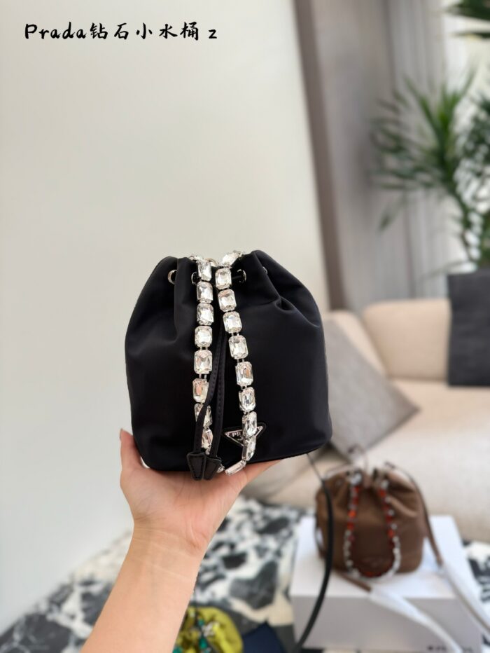 Prada Renylon New Crystal Handle Bucket Bag | Crossbody Style - Image 4