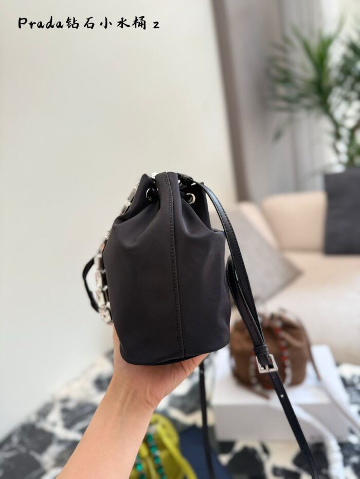 Prada Renylon New Crystal Handle Bucket Bag | Crossbody Style - Image 5