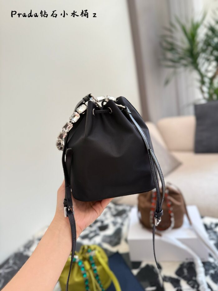 Prada Renylon New Crystal Handle Bucket Bag | Crossbody Style - Image 6