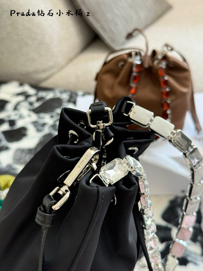 Prada Renylon New Crystal Handle Bucket Bag | Crossbody Style - Image 8