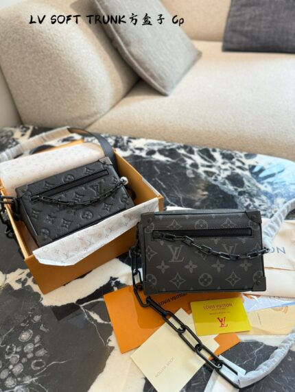 Louis Vuitton Soft Trunk Black Floral/Embossed Square Box Shoulder Bag