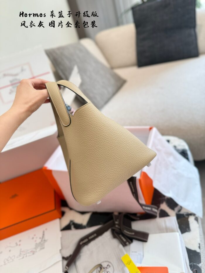 Hermès Shopping Basket Upgrade Edition Premium Authentic Tc Leather Thin Edge-Oiled Coating With Distinct Granular Texture Clear Lock Head Logo Complete Packaging - Image 3