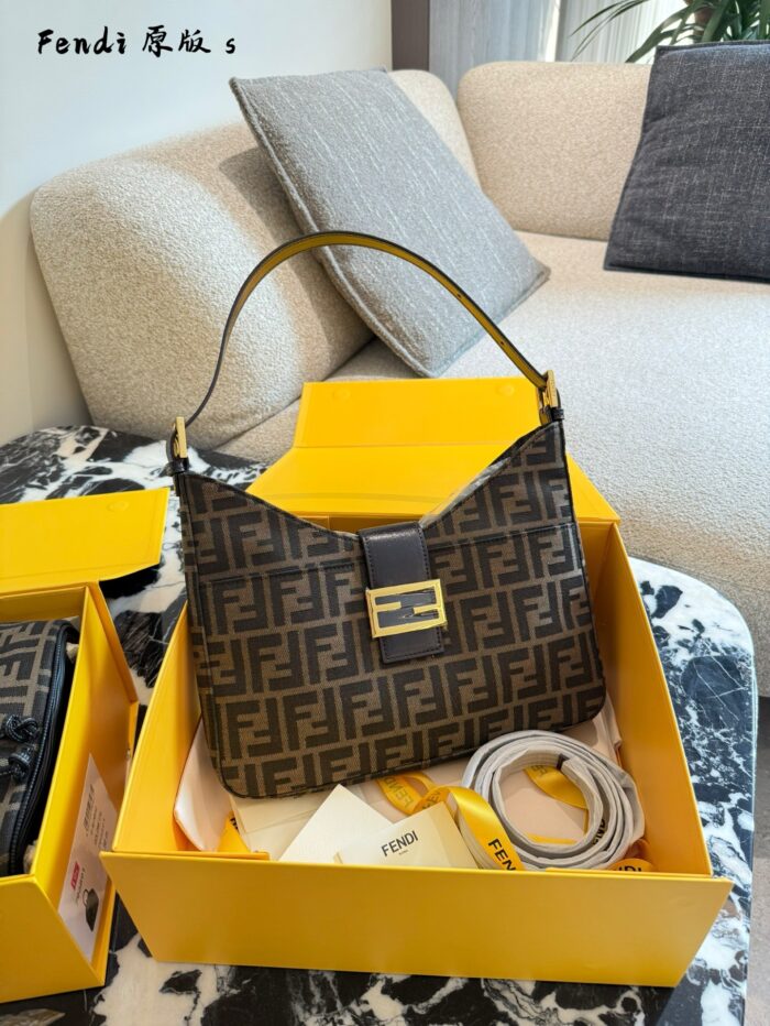 Fendi Horn Bag Double F Monogram Silver Buckle Structured Versatile - Image 1