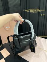 Miu Miu See For Yourself Collection 25Fw Handbag Triple Compartment Dark Distressed Logo Structured Silhouette - Image 5