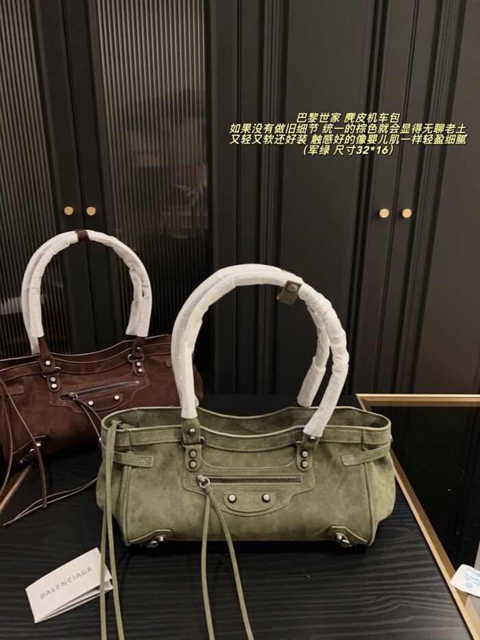 Balenciaga Suede Motorcycle Bag Brown Suede With Distressed Finish Lightweight, Supple And Spacious - Image 1