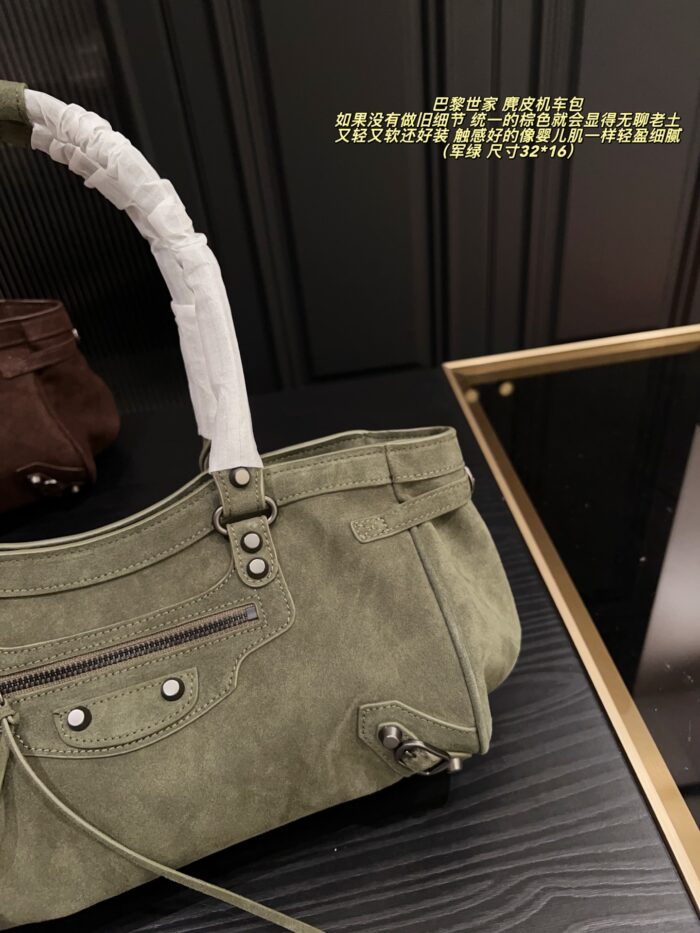 Balenciaga Suede Motorcycle Bag Brown Suede With Distressed Finish Lightweight, Supple And Spacious - Image 6