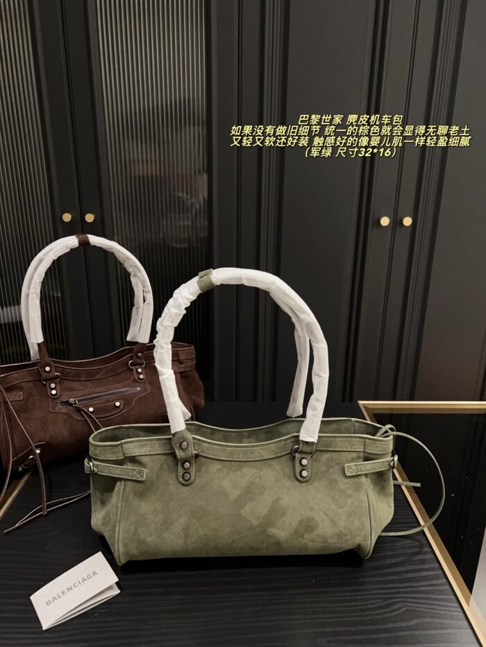 Balenciaga Suede Motorcycle Bag Brown Suede With Distressed Finish Lightweight, Supple And Spacious - Image 9