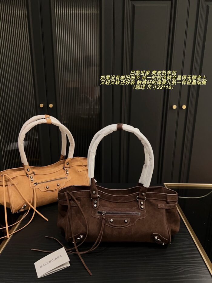Balenciaga Suede Motorcycle Bag Brown Suede With Distressed Finish Lightweight, Supple And Spacious - Image 12