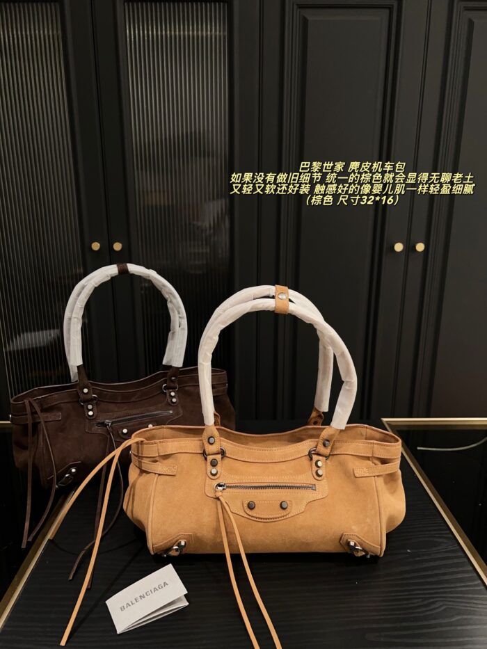Balenciaga Suede Motorcycle Bag Brown Suede With Distressed Finish Lightweight, Supple And Spacious - Image 13