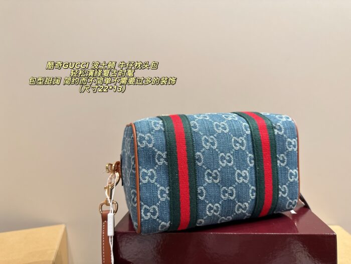 Gucci Boston Denim Pillow Bag Retro Chic Structured Silhouette Minimalist Design - Image 6