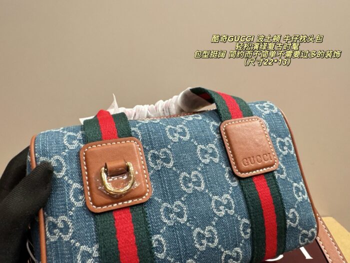 Gucci Boston Denim Pillow Bag Retro Chic Structured Silhouette Minimalist Design - Image 7