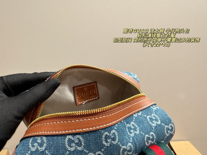 Gucci Boston Denim Pillow Bag Retro Chic Structured Silhouette Minimalist Design - Image 8