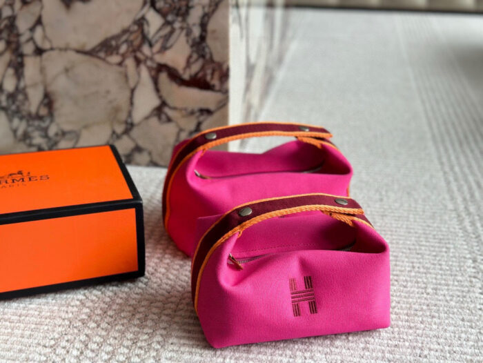 Hermes Toiletry Bag (Lunchbox Bag) Original Canvas Simple Lines Practical - Image 2