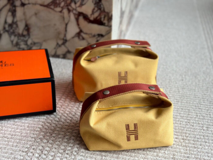 Hermes Toiletry Bag (Lunchbox Bag) Original Canvas Simple Lines Practical - Image 9