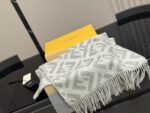 Fendi Grey-White Ff Pattern Cashmere Scarf 100% Cashmere - Image 3