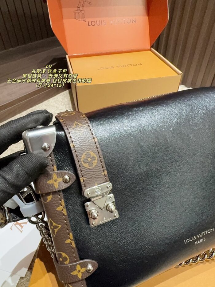 Louis Vuitton Eileen Gu Soft Box Bag Black Silver Chain Premium Soft Texture - Image 9