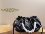 Prada Pleated Motorcycle Handbag Black Oiled Leather Lightweight Yet Spacious