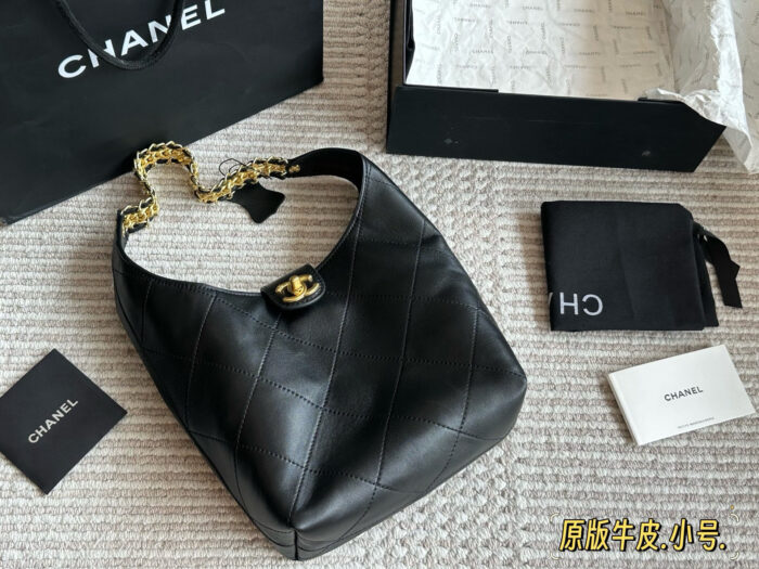 Chanel 25 Series Hobo Bucket Bag In Calfskin With Distinctive Shoulder Strap Design - Image 4