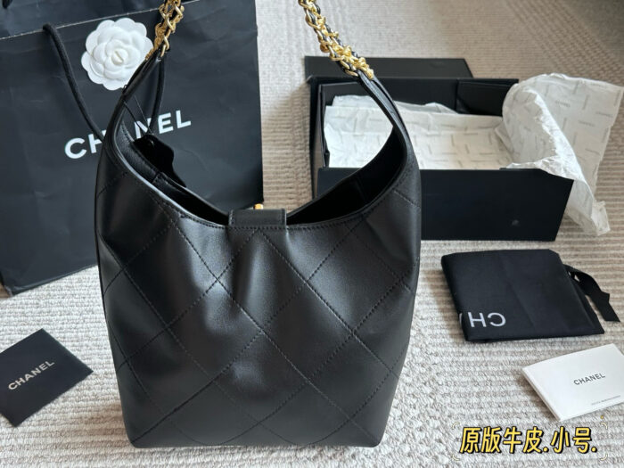 Chanel 25 Series Hobo Bucket Bag In Calfskin With Distinctive Shoulder Strap Design - Image 7