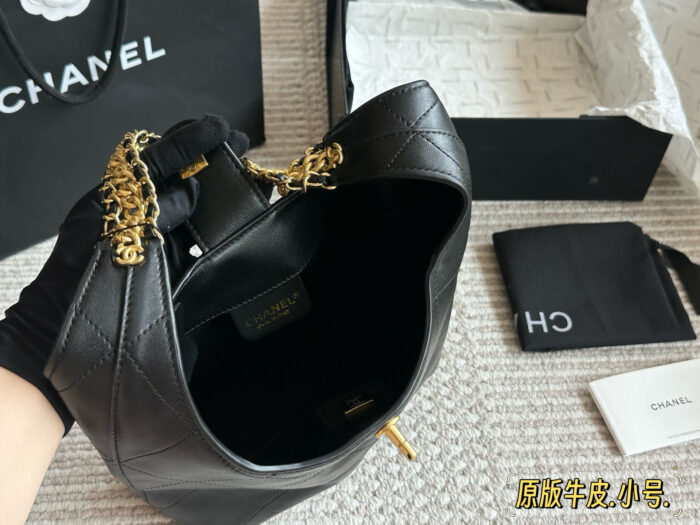 Chanel 25 Series Hobo Bucket Bag In Calfskin With Distinctive Shoulder Strap Design - Image 9