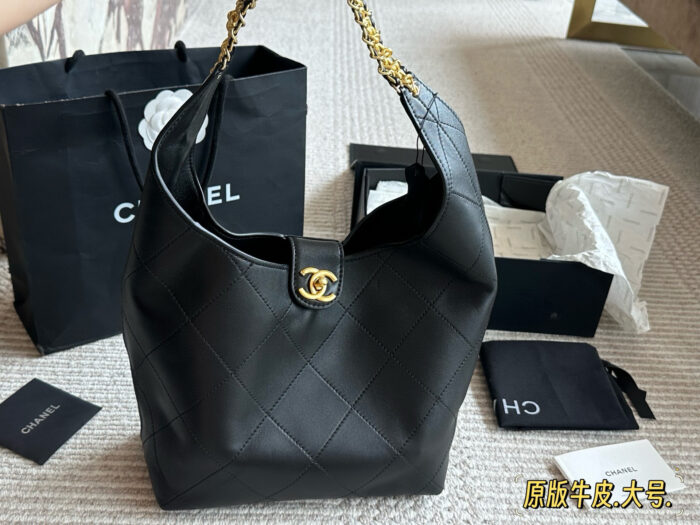 Chanel 25 Series Hobo Bucket Bag Genuine Leather Distinctive Shoulder Strap Design Complete With Box - Image 1