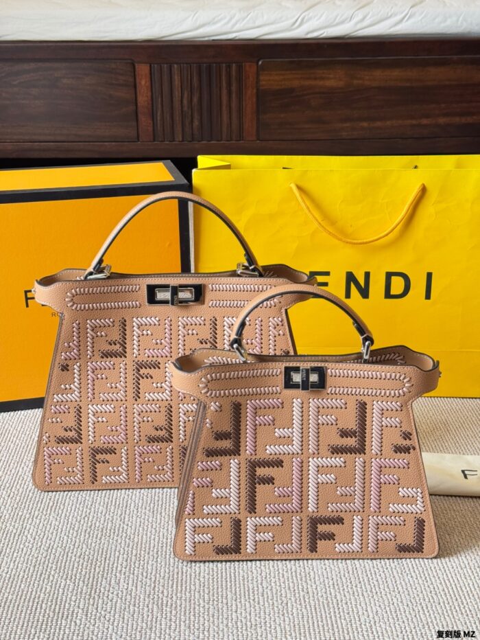 Fendi Peekaboo Seeu Woven Handbag And Crossbody Bag - Image 13