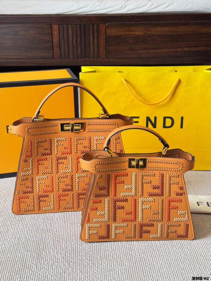 Fendi Peekaboo Seeu Woven Handbag And Crossbody Bag - Image 14