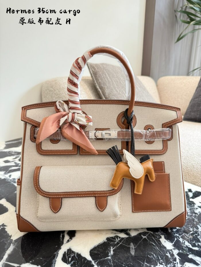Hermès Cargo Birkin Canvas And Leather Patchwork Multi-Pocket Practical Birkin Bag - Image 9