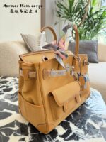 Hermès Cargo Birkin Canvas And Leather Patchwork With Multiple External Pockets And Detachable Water Bottle Holder – Practical Platinum Bag - Image 3