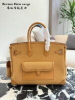 Hermès Cargo Birkin Canvas And Leather Patchwork With Multiple External Pockets And Detachable Water Bottle Holder – Practical Platinum Bag - Image 8
