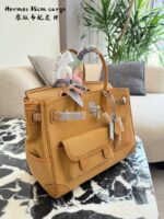 Hermès Cargo Birkin Canvas And Leather Patchwork With Multiple External Pockets And Detachable Water Bottle Holder – Practical Platinum Bag - Image 9