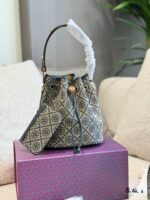 Tory Burch New Vintage Print Mini Bucket Drawstring Bag With Adjustable Handle, Underarm Style - Image 2