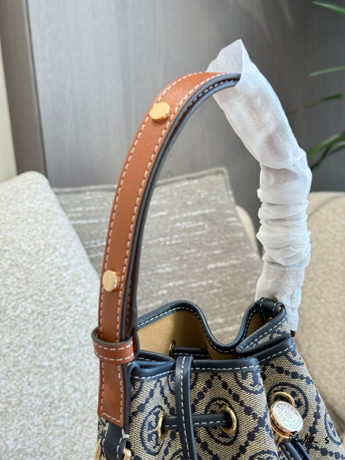 Tory Burch New Vintage Print Mini Bucket Drawstring Bag With Adjustable Handle, Underarm Style - Image 6