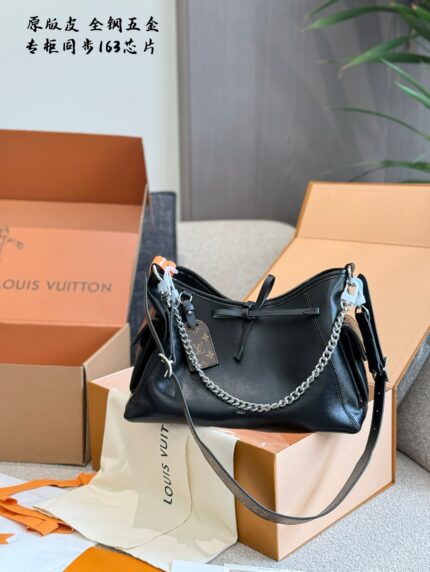 Louis Vuitton Carryall Small Black Lambskin Bag Dark, Edgy Aesthetic Lightweight, Spacious Design Wide Shoulder Strap