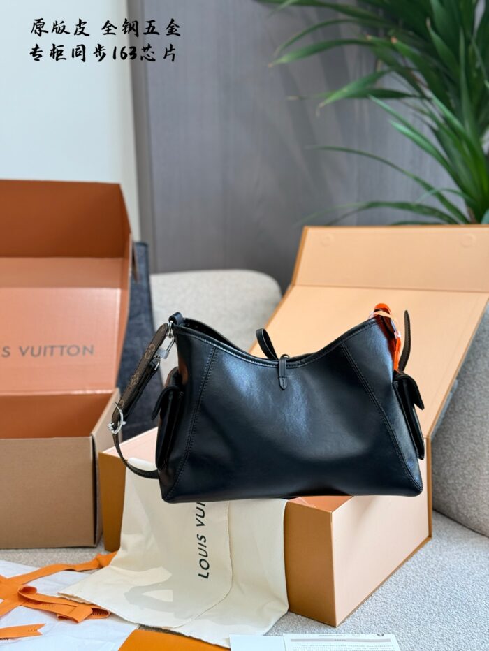 Louis Vuitton Carryall Small Black Lambskin Bag Dark, Edgy Aesthetic Lightweight, Spacious Design Wide Shoulder Strap - Image 3