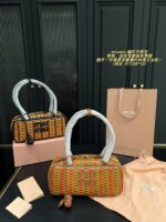 Miu Miu Woven Handle Bag With Contrasting Colour Pendant Casual Holiday Shopping Tote