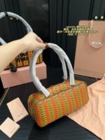 Miu Miu Woven Handle Bag With Contrasting Colour Pendant Casual Holiday Shopping Tote - Image 2