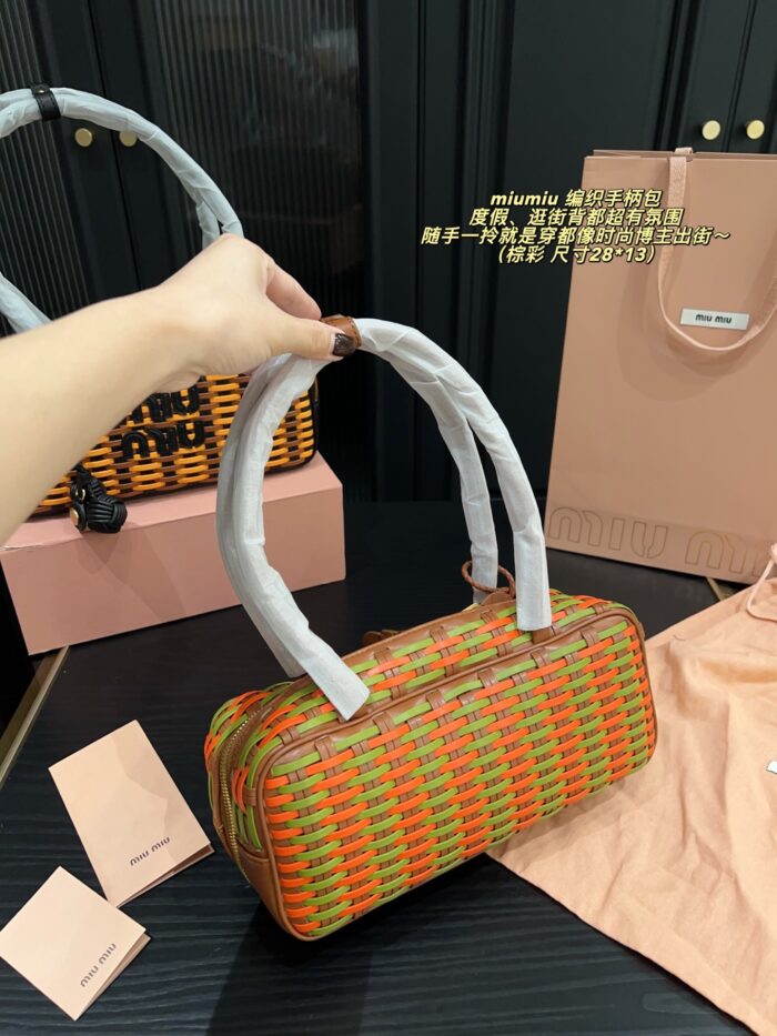 Miu Miu Woven Handle Bag With Contrasting Colour Pendant Casual Holiday Shopping Tote - Image 2