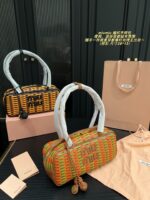 Miu Miu Woven Handle Bag With Contrasting Colour Pendant Casual Holiday Shopping Tote - Image 3