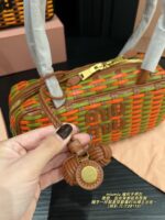 Miu Miu Woven Handle Bag With Contrasting Colour Pendant Casual Holiday Shopping Tote - Image 7