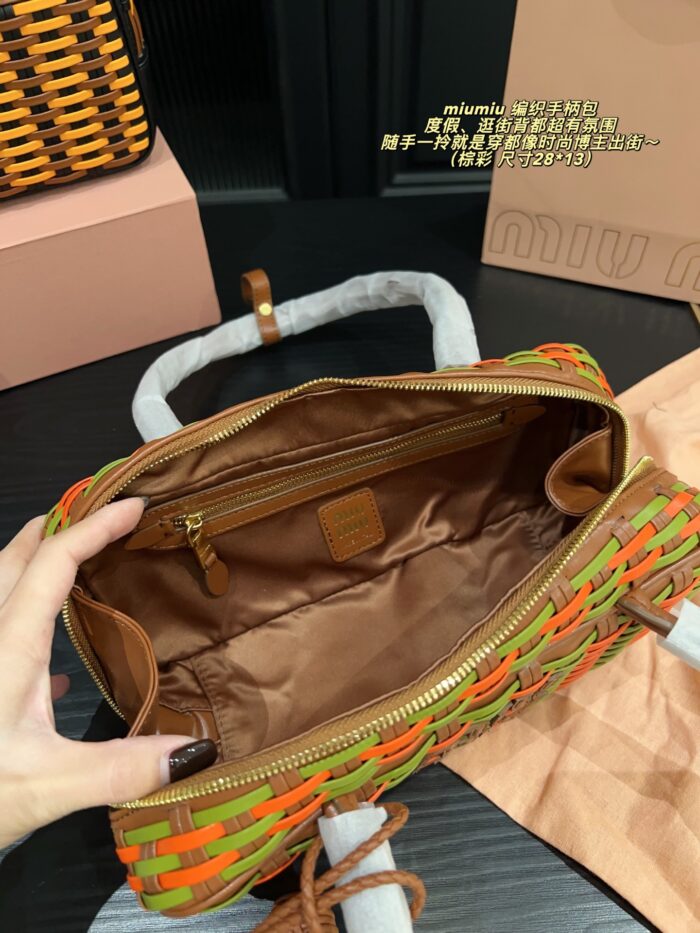 Miu Miu Woven Handle Bag With Contrasting Colour Pendant Casual Holiday Shopping Tote - Image 9
