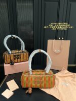 Miu Miu Woven Handle Bag With Contrasting Colour Pendant Casual Holiday Shopping Tote - Image 11