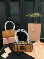 Miu Miu Woven Handle Bag With Contrasting Colour Pendant Casual Holiday Shopping Tote - Image 13