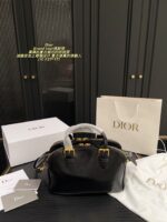 Dior Grand Tour Bowling Bag Oil-Waxed Leather Pleated Vintage-Wash Crossbody Bag Generous Capacity Stylish - Image 2