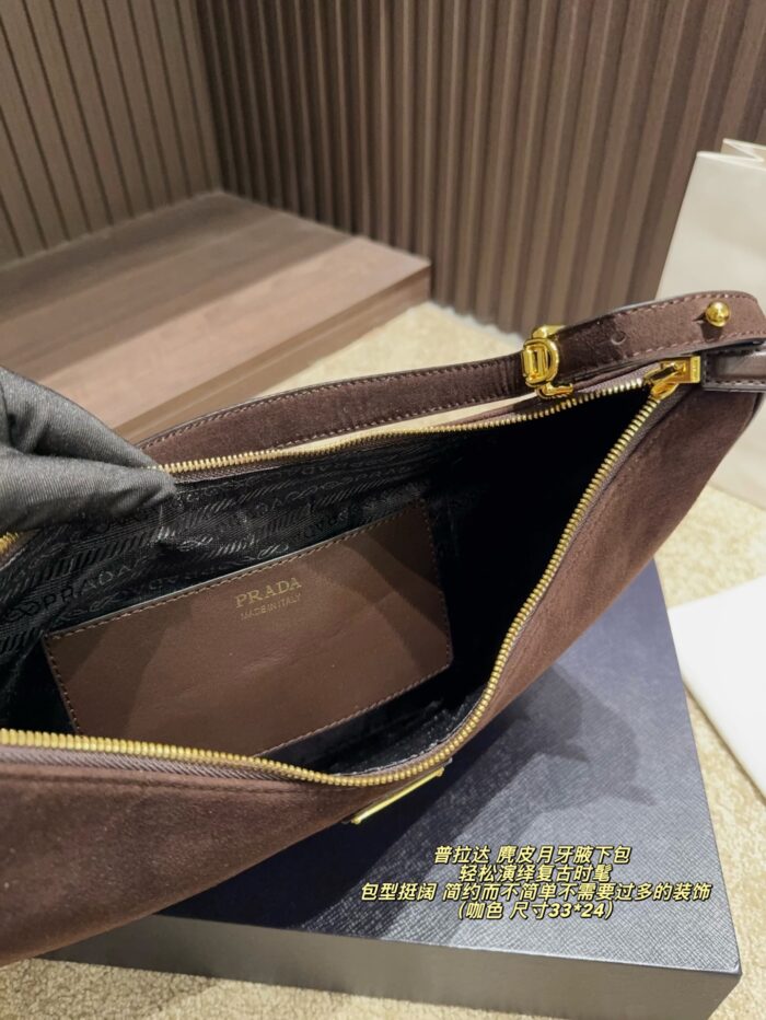 Prada Suede Crescent Underarm Bag Retro Chic Structured Silhouette Minimalist Design - Image 8