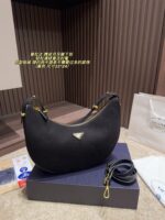 Prada Suede Crescent Underarm Bag Retro Chic Structured Silhouette Minimalist Design - Image 11