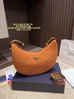 Prada Suede Crescent Underarm Bag Retro Chic Structured Silhouette Minimalist Design - Image 12