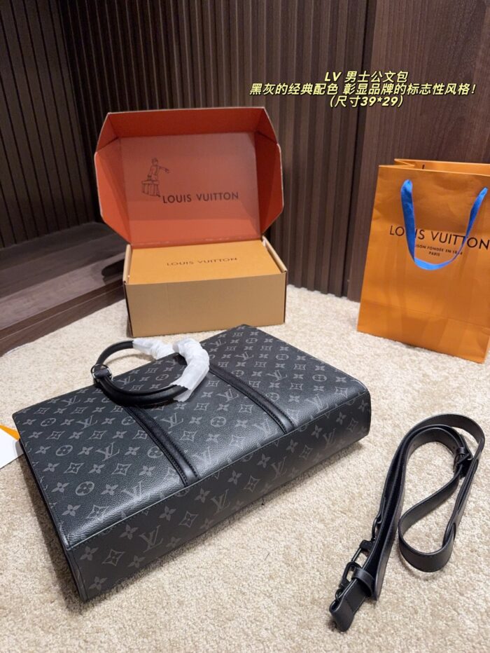 Louis Vuitton Briefcase Black-Grey Subtle Logo Sophisticated And Elegant, Stylish And Refined - Image 8