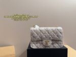 Chanel 25B Wide Chain Cf Dual-Strap Detailing Tartan Tweed Grey Handbag/Crossbody - Image 11